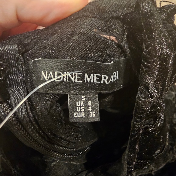 Nadine Merabi Black Lace Floral Embroidery Mini Dress Long Sleeve High Neck Sz S - Picture 3 of 4